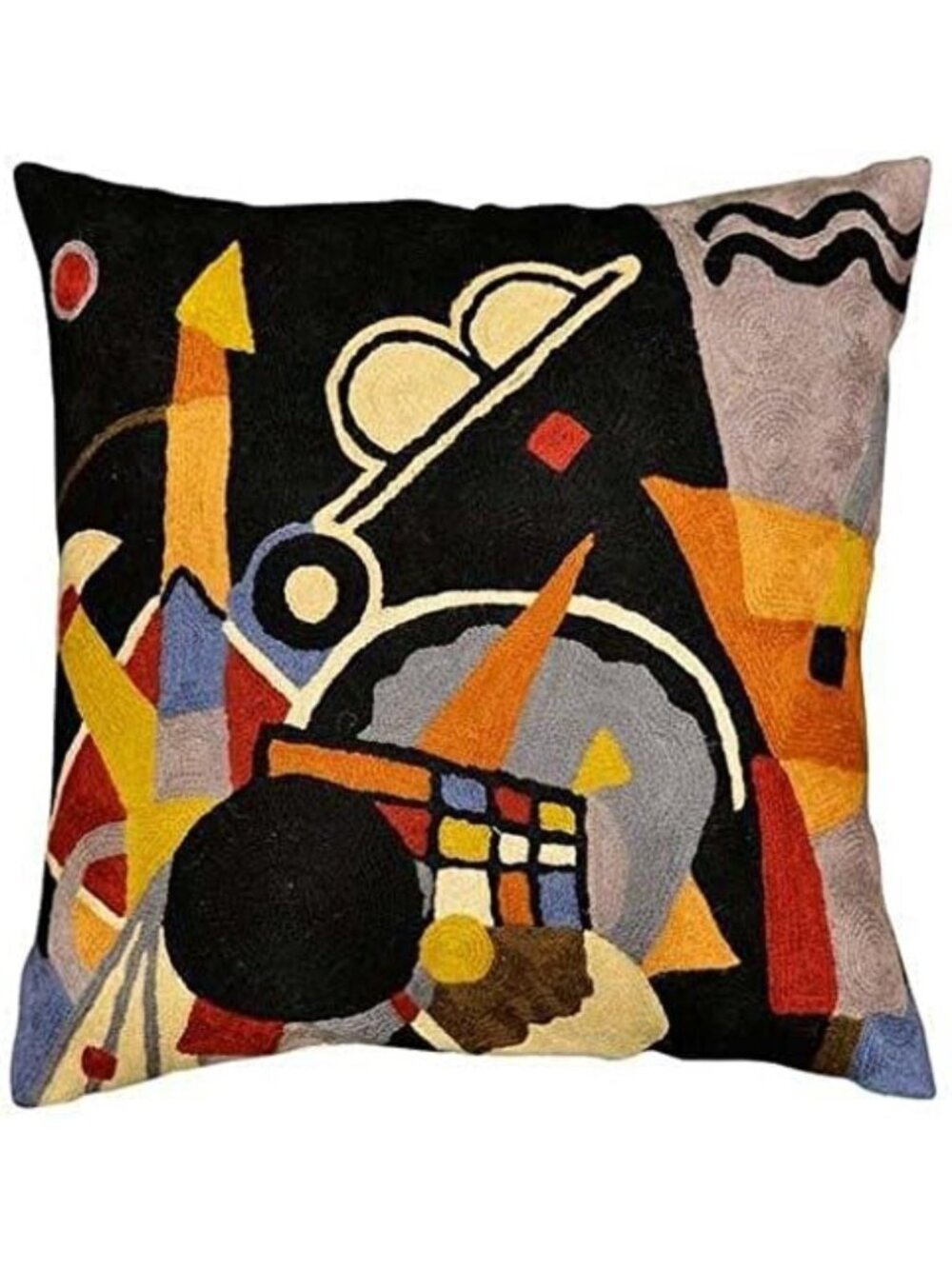 Black Abstract Pillow Cover | Modern Hand-Embroidered Wool Cushion 18x18